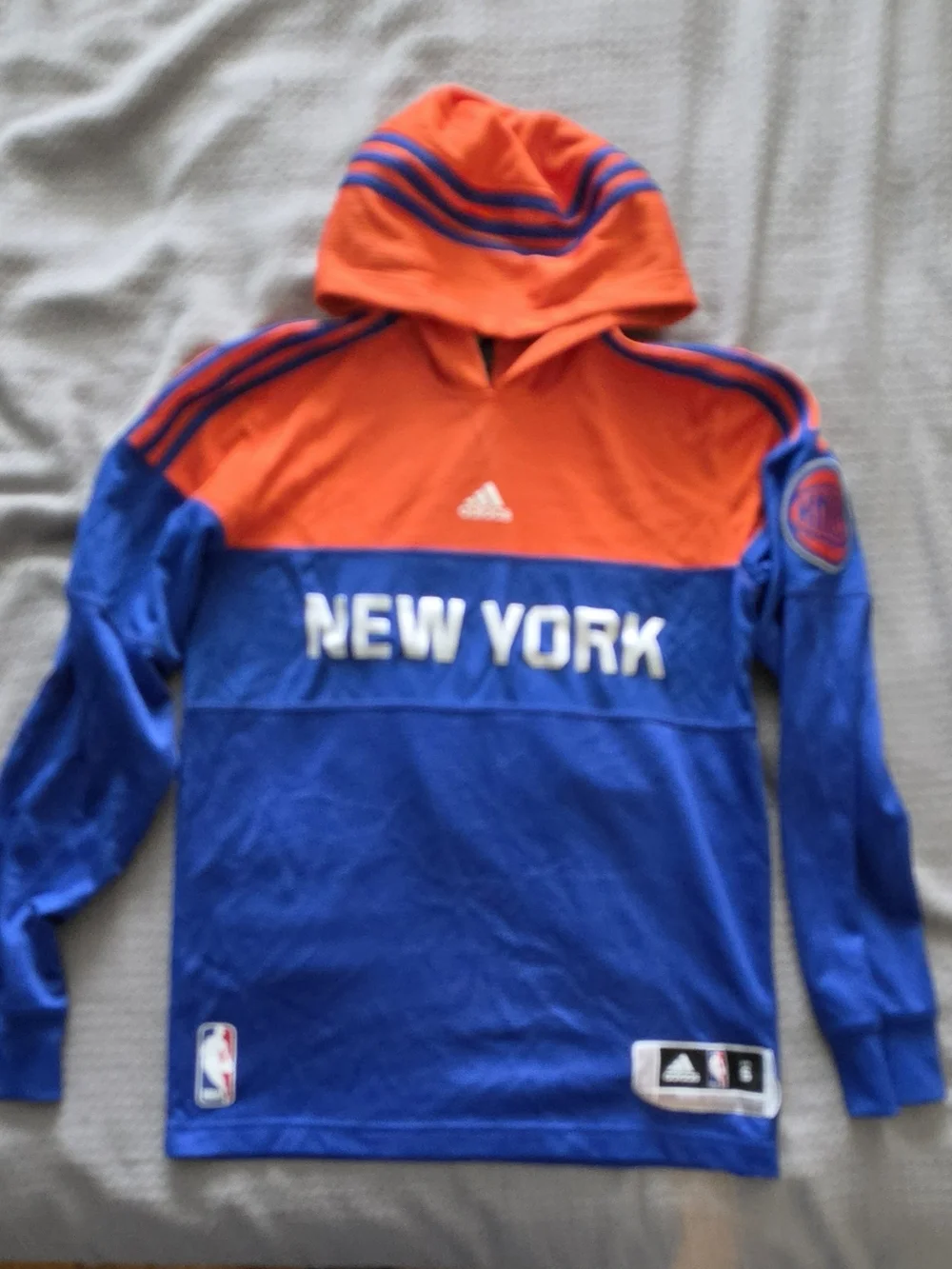 adidas Men’s Orange and Blue 'New York' Crewneck Hoodie